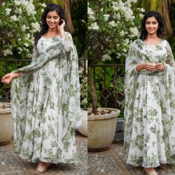 Anarkali floral gown dupatta set